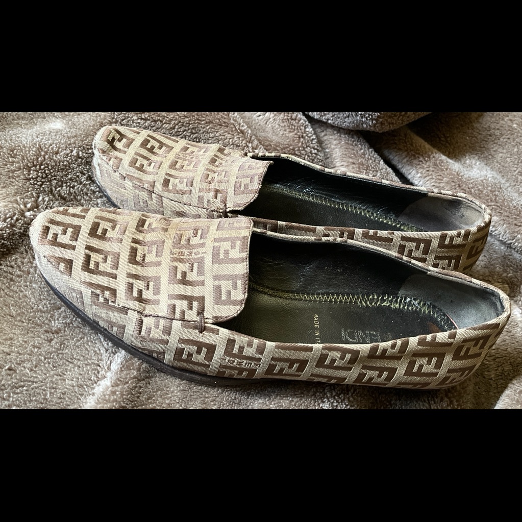 Vintage Fendi Monogram Logo Women’s Canvas Brown Loafers Size 5 M Italy
